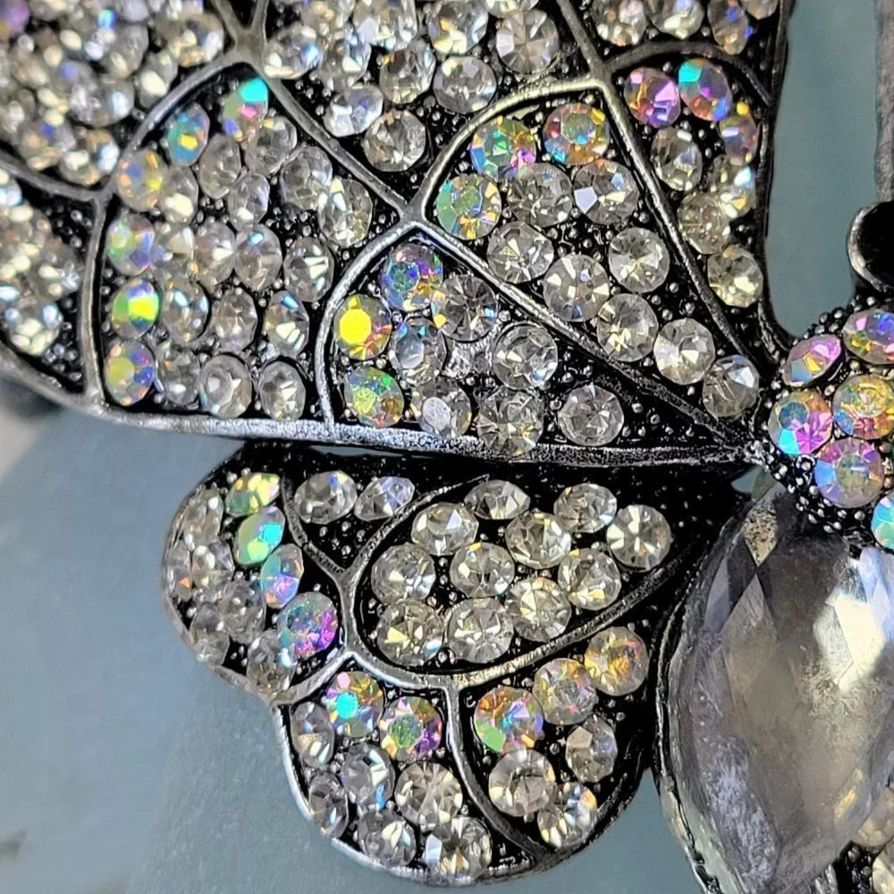 Large Rhinestone Butterfly Hinged Cuff Bracelet - Picture 13 of 14